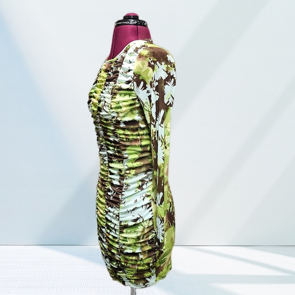 Ruched Bodycon Floral Long Sleeve Mini Dress NWT - Picture 3 of 15